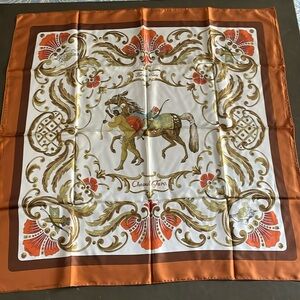 Hermes Orange and Brown Equestrian Scarf